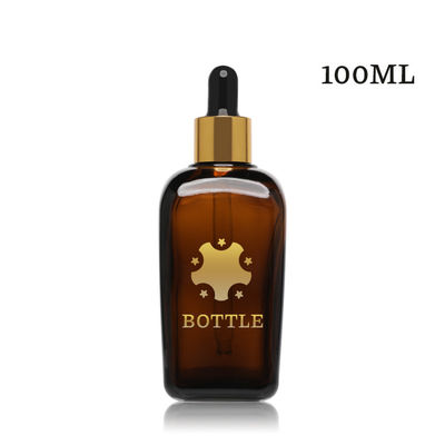 Square Glass Amber Essential Oil Bottles 15/25/50/100ml With Gold Dropper