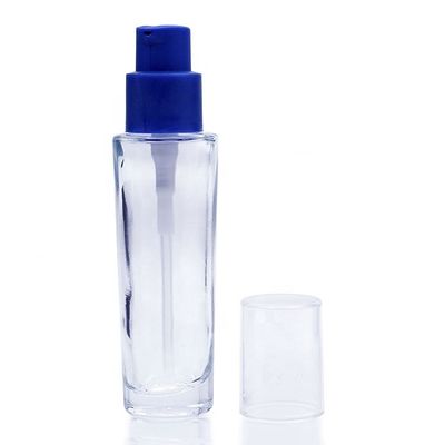 Empty 33ml Liquid Foundation Bottles Cosmetic Glass Bottle Bule Pump Cap