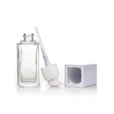 Empty 35ml Square Cosmetic Glass Bottle Frosted Makeup Liquid Foundation Pump Bottle