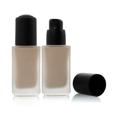 Square 30ml Liquid Foundation Cosmetic Packaging Clear Frosted  Pump Glass Bottle F066 F098 F103