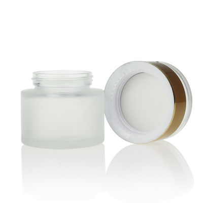 High White 50g Frosted Glass Cream Jar With Luxury Acrylic Gold Lid