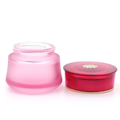 Luxury Pink 50ml Cream Glass Jars Round Frost With Plastic Cap