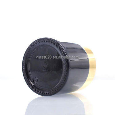 Glossy Black 60g Cream Jar Packaging glass material With Plastic Lid