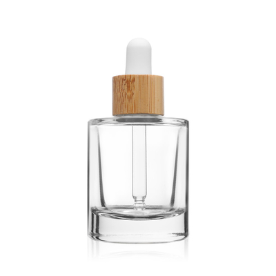 Face Cosmetic Packaging Clear Glass Serum Dropper Bottle With Bamboo Lid
