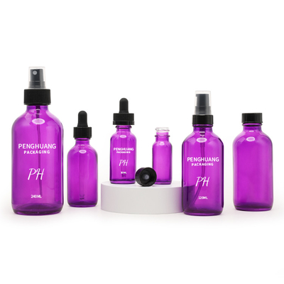 60ml Purple Boston Glass Bottles 2oz Massage Essential Oil Skin Care Serum Dropper Bottle