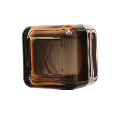 50g Square Shape Amber Glass Jar Empty Cream Container With Rose Gold Cap