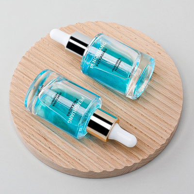 Round Massage Oil Glass Dropper Bottle Serum Pipette 30ml Clear Glass Face Skincare Bottle