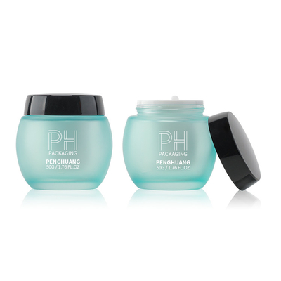 Luxury Custom Frosted Glass Cream Jar Blue 30g 50g 120g Facial Cream Container With Cap