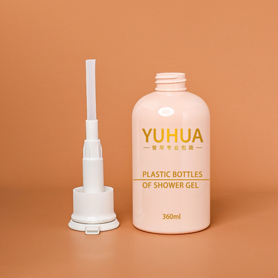 360ml Plastic Packaging Bottles Pink Color With Hot Stamping Lotion Pump