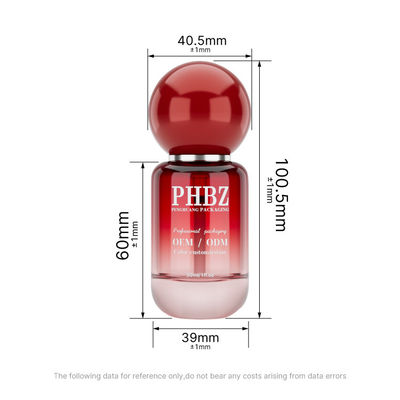 30ml / 1oz Empty Red Gradient Glass Cosmetic Serum Bottle with Round Ball Cap, Custom Color OEM ODM Skincare Packaging for Lotion Essential Oil