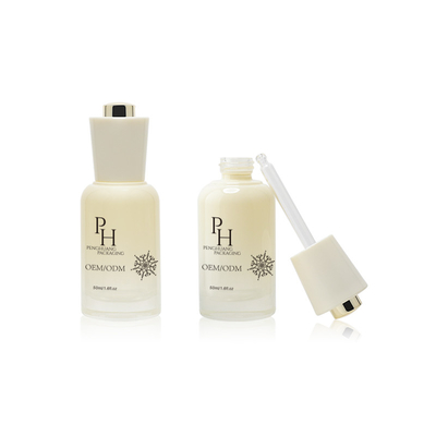 Customized Logo 30ml Round Empty Glass Serum Dropper Bottles With Silk Screen Printing