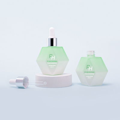 Customized Unique Shape Frosted Green Glass Serum Dropper Bottles 30ml Essential Oil Bottle