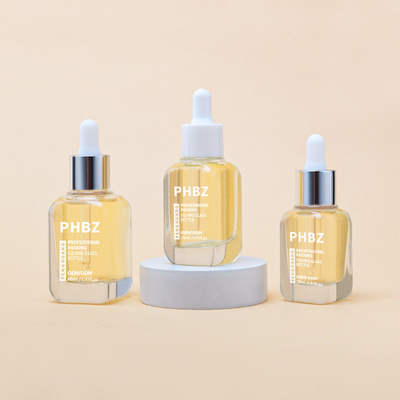 Customized 10ml 20ml 30ml 40ml Square Glass Serum Dropper Bottles With Pipette