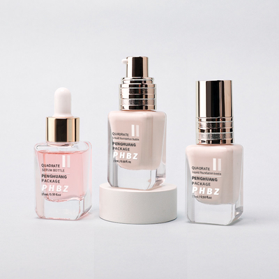Square Stransparent Foundation Glass Bottle 15ml Sample Size Cosmetic Lotion Bottle