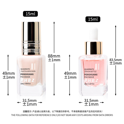 Serum Hair Oil Bottles15ml Cosmetic Packaging Square Liquid Foundation Bottles