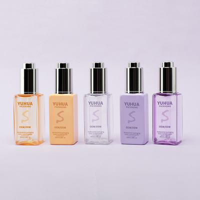 Square Serum Dropper Bottles with Silk Screen/Hot Stamping/Labeling Printing in Clear Green Blue or White