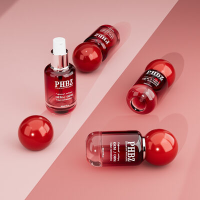 30ml / 1oz Empty Red Gradient Glass Cosmetic Serum Bottle with Round Ball Cap, Custom Color OEM ODM Skincare Packaging for Lotion Essential Oil