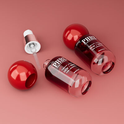 30ml / 1oz Empty Red Gradient Glass Cosmetic Serum Bottle with Round Ball Cap, Custom Color OEM ODM Skincare Packaging for Lotion Essential Oil