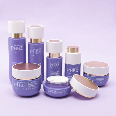 Comprehensive Cosmetic Packaging Set featuring luxury glass bottles golden cap lotion bottles cream jars and cosmetic packaging