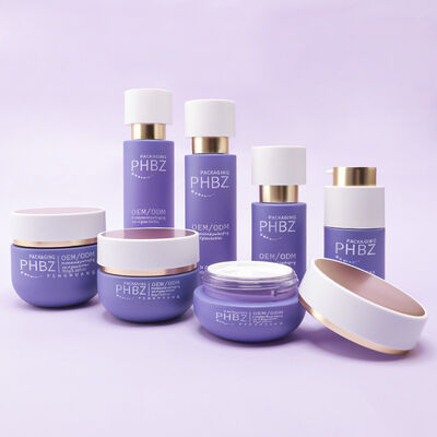 Comprehensive Cosmetic Packaging Set featuring luxury glass bottles golden cap lotion bottles cream jars and cosmetic packaging