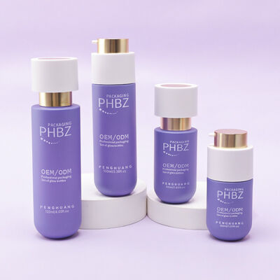 Comprehensive Cosmetic Packaging Set featuring luxury glass bottles golden cap lotion bottles cream jars and cosmetic packaging