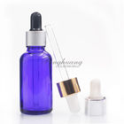 Cylindrical 30ml Blue Oil Dropper Glass Bottle With Gold Dropper