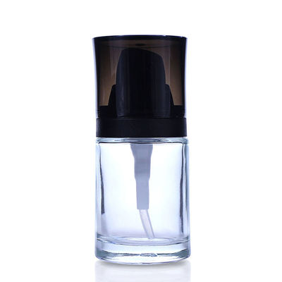 30ml Luxury Clear Square Cosmetic Foundation Glass Bottle With Pump Spray F012