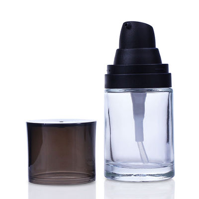 30ml Luxury Clear Square Cosmetic Foundation Glass Bottle With Pump Spray F012