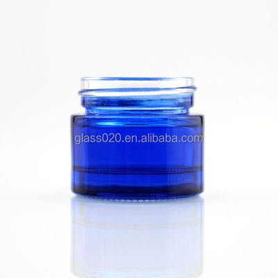 Empty Blue 30g Cream Glass Jars Luxury For Cosmetic With Lid