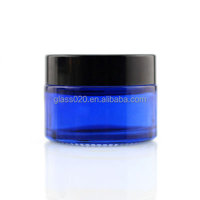 Empty Blue 30g Cream Glass Jars Luxury For Cosmetic With Lid