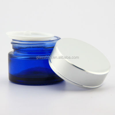 Empty Blue 30g Cream Glass Jars Luxury For Cosmetic With Lid