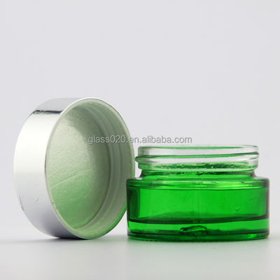 Empty Green Cream Glass Jars 5g-100g With Silver Lid For Cosmetic