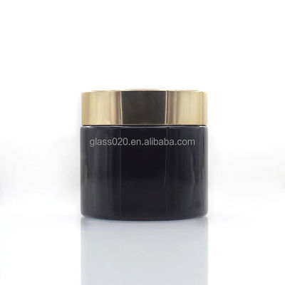 Glossy Black 60g Cream Jar Packaging glass material With Plastic Lid