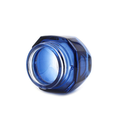 Blue Glass 50g Square Cosmetic Jar UV plating wear resistant