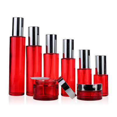 Red Luxury 30ml-120ml Cosmetic Packaging Set Pump Sprayer Screw Cap Sealing