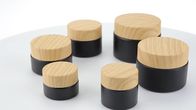 50g Cosmetic Packaging Set Bamboo Screw Cap Black Matte Glass Jars