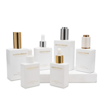 MSDS Serum Dropper Bottles square Shape Matte 30ml 50ml 100ml matte white Glass Bottles