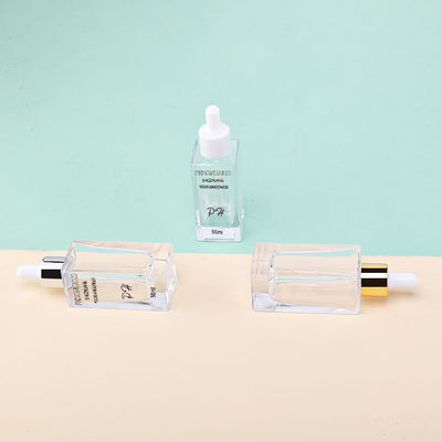 Wholesale  Cosmetic Packaging Skin Care 50ml Glass Dropper square Bottles Glass Serum Bottle
