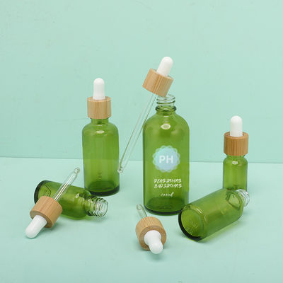 Green Bamboo Essential Oil Dropper Bottle aluminum and plastic Collar