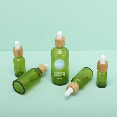 Green Bamboo Essential Oil Dropper Bottle aluminum and plastic Collar