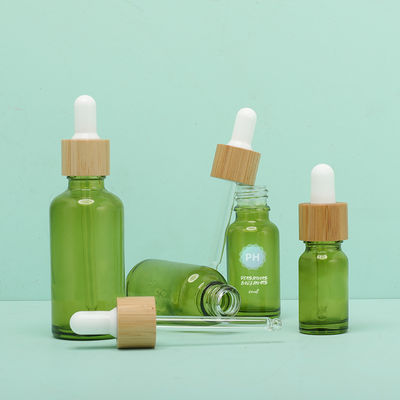 Green Bamboo Essential Oil Dropper Bottle aluminum and plastic Collar