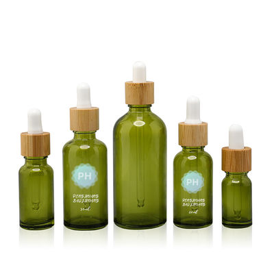 Green Bamboo Essential Oil Dropper Bottle aluminum and plastic Collar