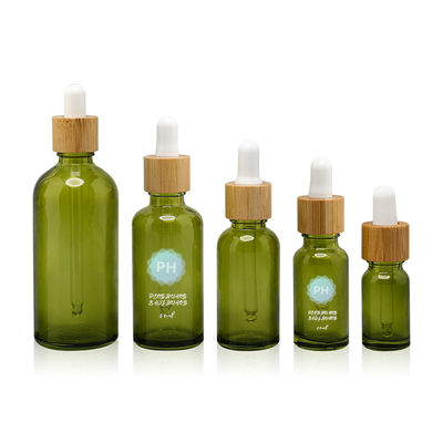 Green Bamboo Essential Oil Dropper Bottle aluminum and plastic Collar