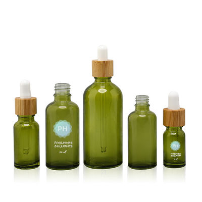 Green Bamboo Essential Oil Dropper Bottle aluminum and plastic Collar