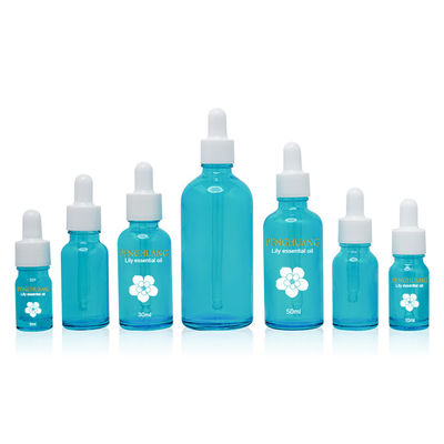 Blue Essentail Oil Bamboo Dropper Glass Bottle With Custom Logo Printing