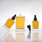 Flat Square Rectangle Serum Glass Dropper Bottles 100ml With Black Gold Collar