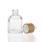 Cosmetic Skincare Glass Serum Bottle 20ml 30ml 50ml With Bamboo Collar Cap