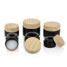Black Matte Glass Jars 50g Cosmetic Packaging Set Bamboo Color Screw Cap