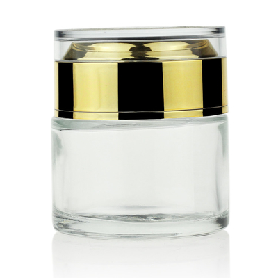 High White 50g Frosted Glass Cream Jar With Luxury Acrylic Gold Lid