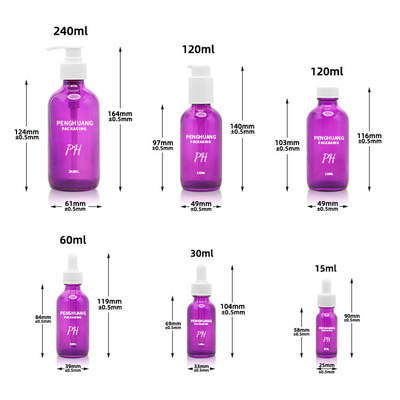 60ml Purple Boston Glass Bottles 2oz Massage Essential Oil Skin Care Serum Dropper Bottle
